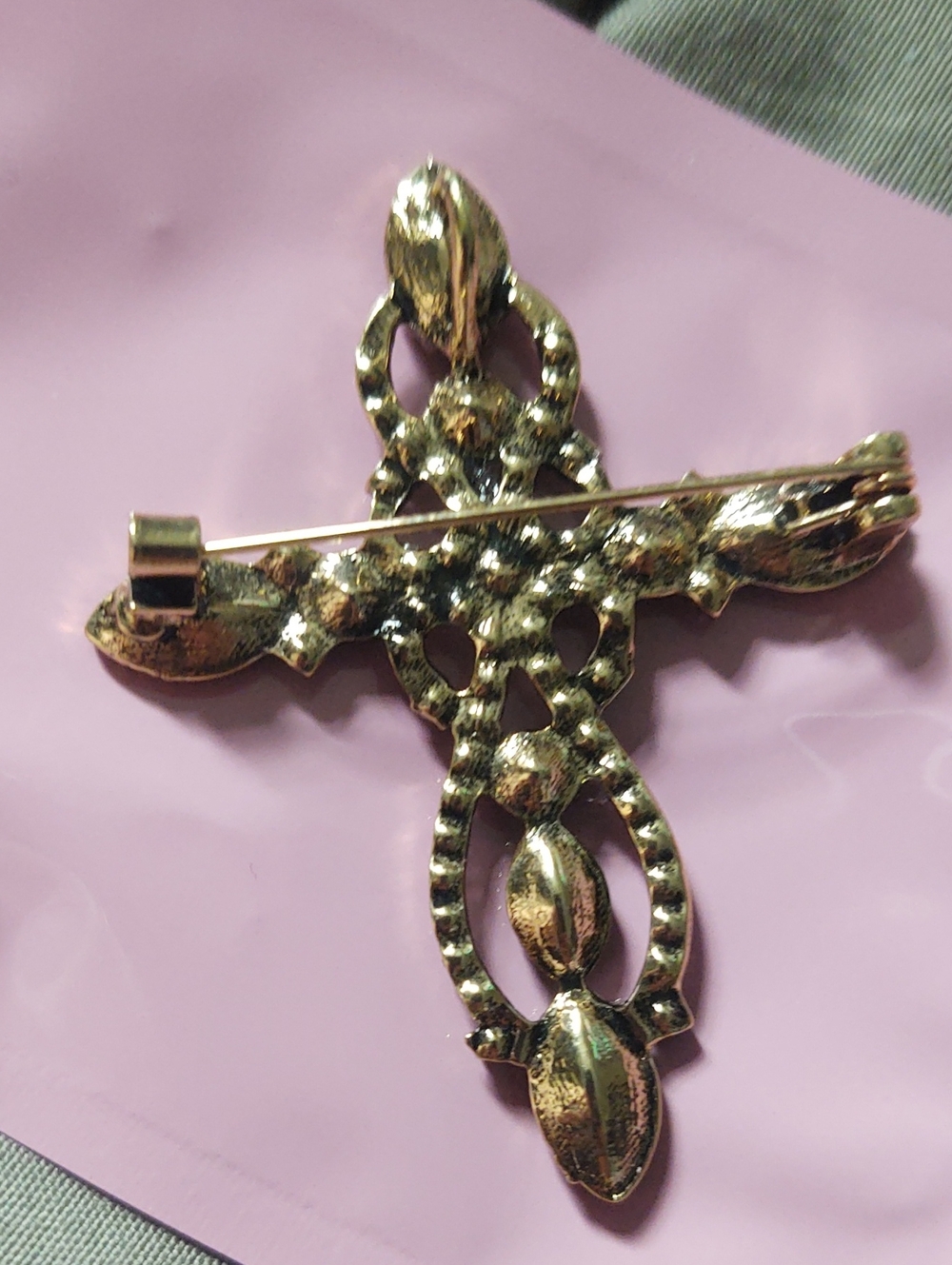 Blue Rhinestone Cross Brooch - Picture 3 of 4